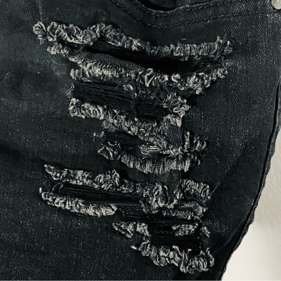 Blue Spice  BLACK Distressed Stretch Denim Bib Overall Cuffed Shorts - Picture 9 of 13